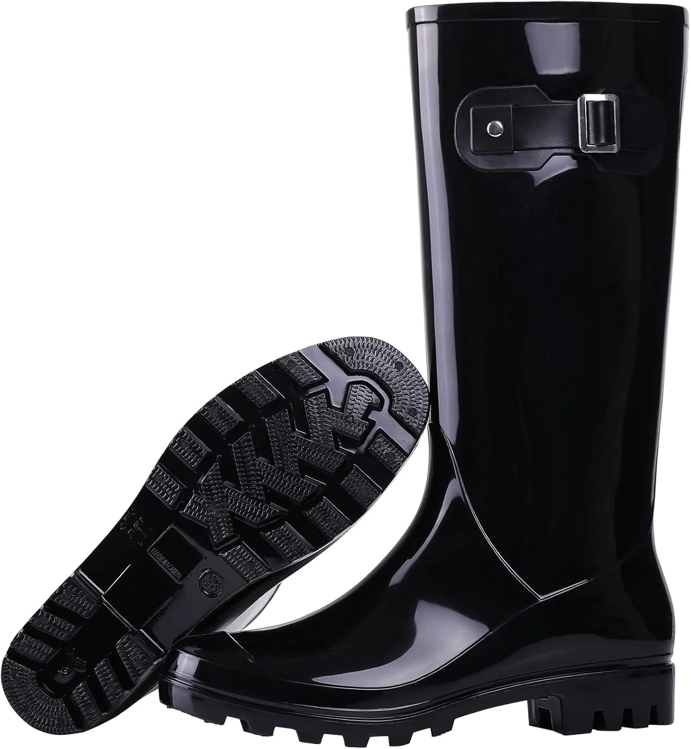 Evshine Women's Knee High Rain Boots - Narrow Calf - Fashion Waterproof Tall Rain Shoes