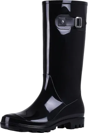 Evshine Women's Knee High Rain Boots - Narrow Calf - Fashion Waterproof Tall Rain Shoes