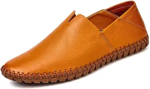 HOOENG Driving Moccasins Smoking Loafer for Men Genuine Leather Round Toe Rubber Sole Stitching Details Resistant Lightweight Anti-Slip Flexible Outdoor (Color : Brown, Size : 10.5)