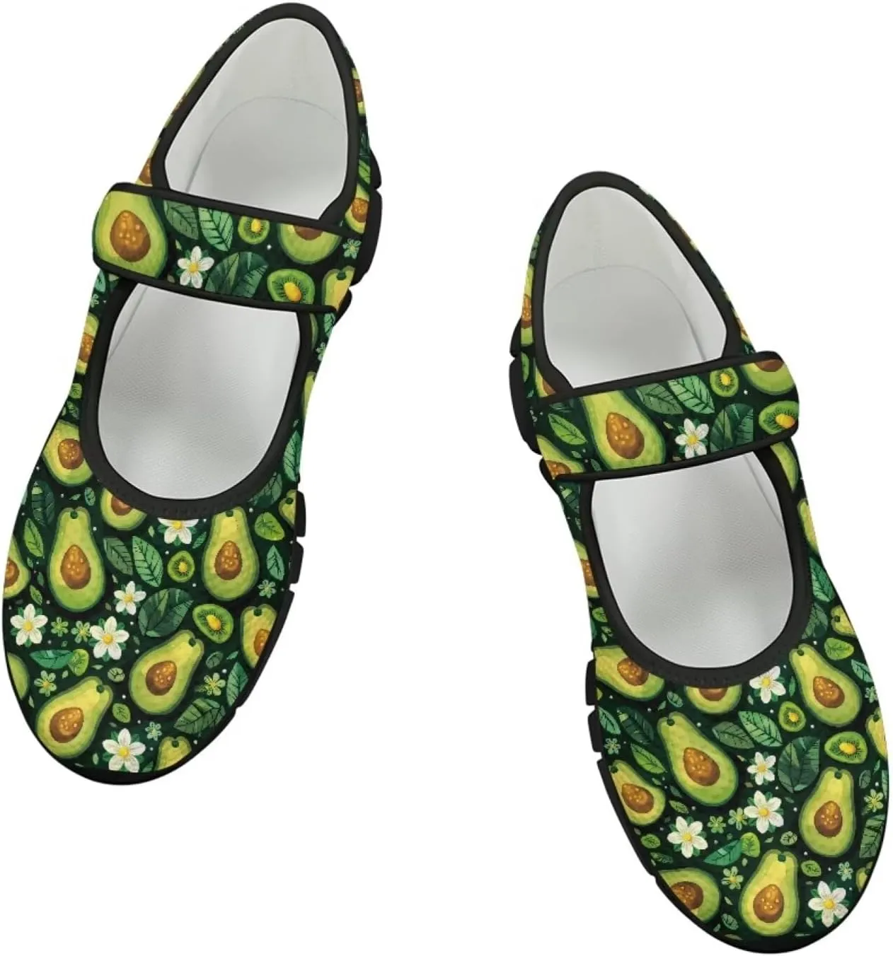Howilath Fruit Print Mary Jane Shoes Women Mesh Casual Flats Shoes Ballet Flats Shoes Princess Shoe