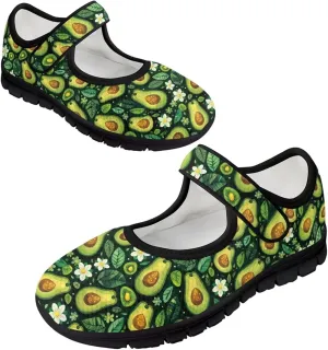 Howilath Fruit Print Mary Jane Shoes Women Mesh Casual Flats Shoes Ballet Flats Shoes Princess Shoe