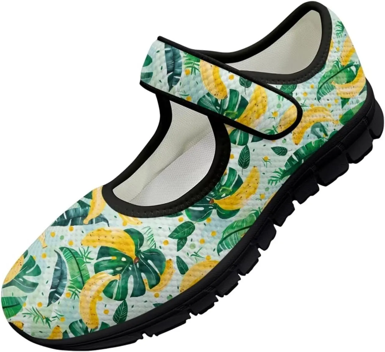 Howilath Fruit Print Mary Jane Shoes Women Mesh Casual Flats Shoes Ballet Flats Shoes Princess Shoe