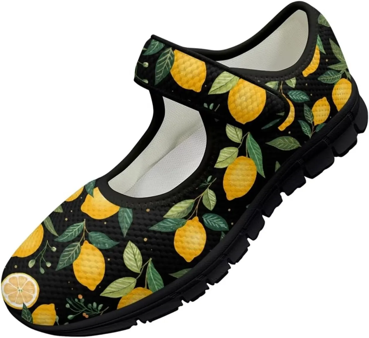 Howilath Fruit Print Mary Jane Shoes Women Mesh Casual Flats Shoes Ballet Flats Shoes Princess Shoe