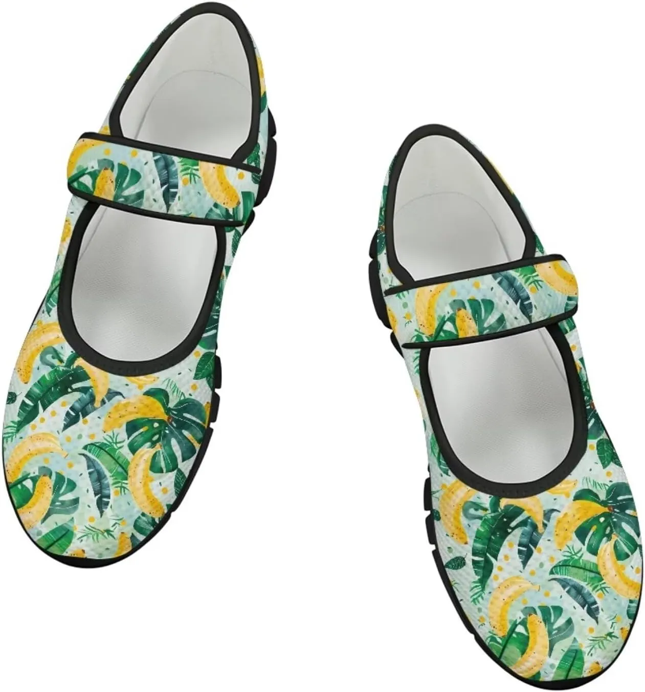 Howilath Fruit Print Mary Jane Shoes Women Mesh Casual Flats Shoes Ballet Flats Shoes Princess Shoe