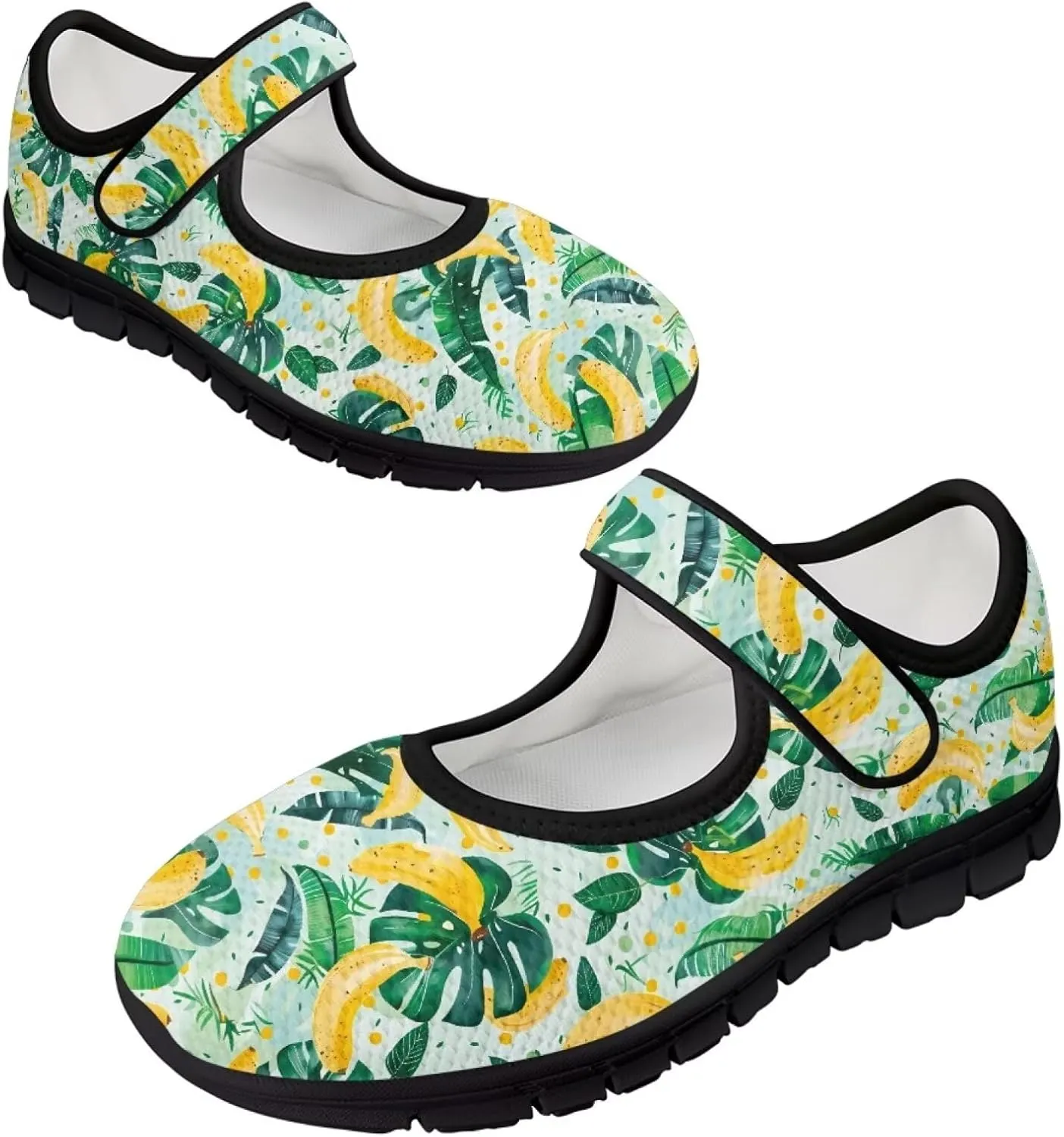Howilath Fruit Print Mary Jane Shoes Women Mesh Casual Flats Shoes Ballet Flats Shoes Princess Shoe