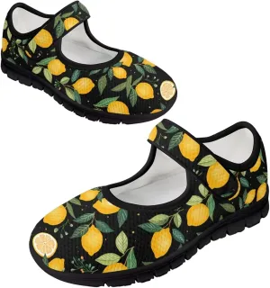 Howilath Fruit Print Mary Jane Shoes Women Mesh Casual Flats Shoes Ballet Flats Shoes Princess Shoe