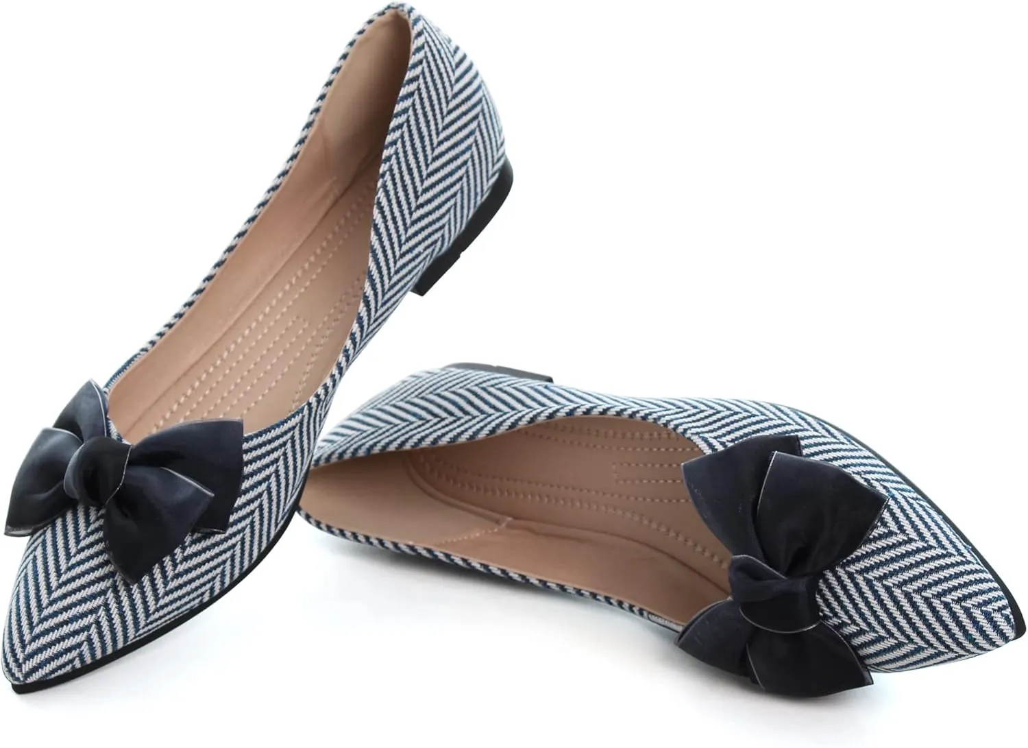 JiangWei Shu Women's Pointed Toe Bow-knot Ballet Flats Dress Flat Slip-ons Loafers
