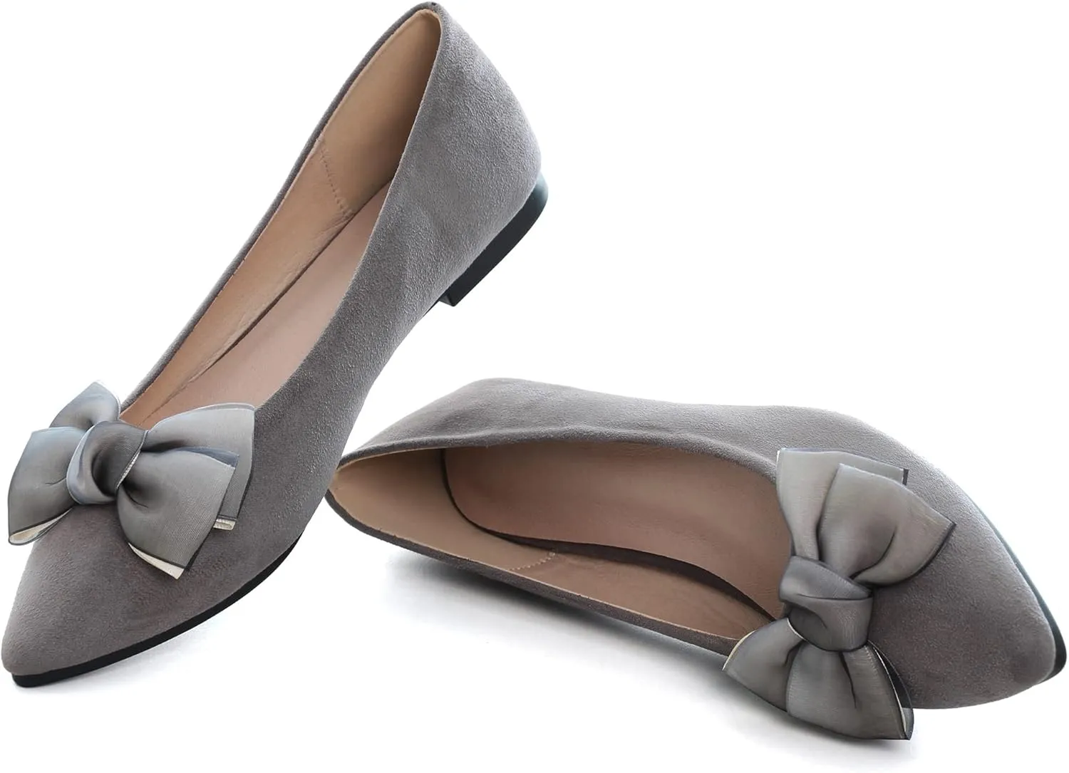 JiangWei Shu Women's Pointed Toe Bow-knot Ballet Flats Dress Flat Slip-ons Loafers