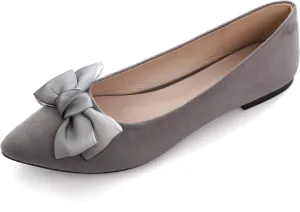 JiangWei Shu Women's Pointed Toe Bow-knot Ballet Flats Dress Flat Slip-ons Loafers