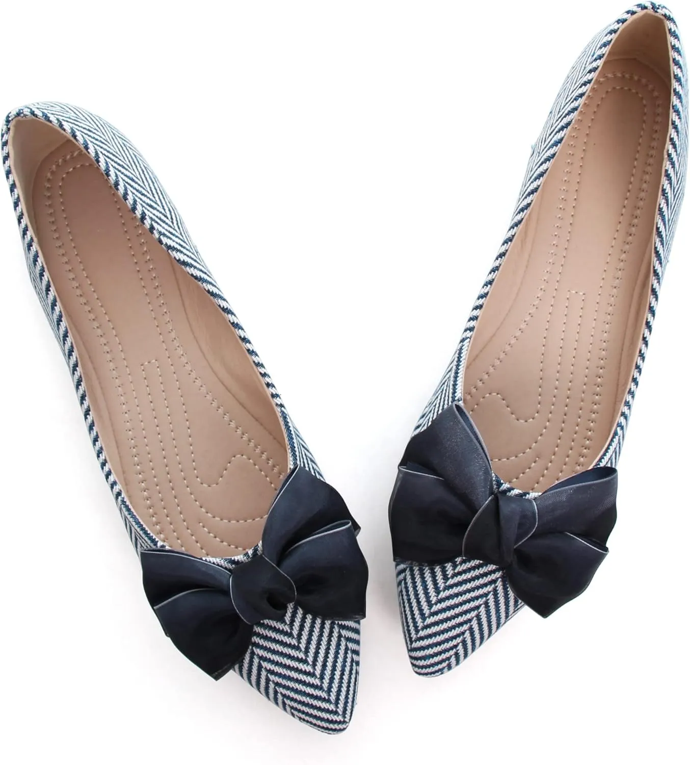 JiangWei Shu Women's Pointed Toe Bow-knot Ballet Flats Dress Flat Slip-ons Loafers