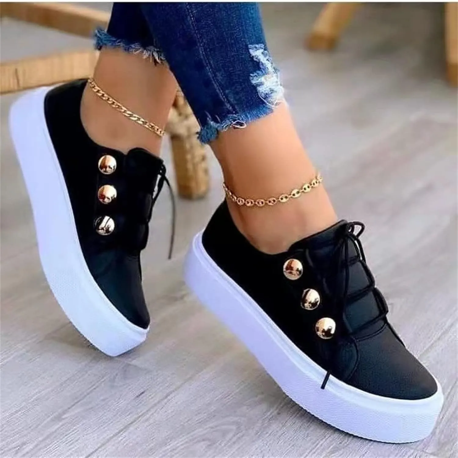 Lausiuoe Shoes For Women Dressy Casual Platform Leather Sneakers Slip On Loafers Fashion Comfortable Flat Walking Shoes