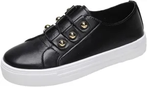 Lausiuoe Shoes For Women Dressy Casual Platform Leather Sneakers Slip On Loafers Fashion Comfortable Flat Walking Shoes