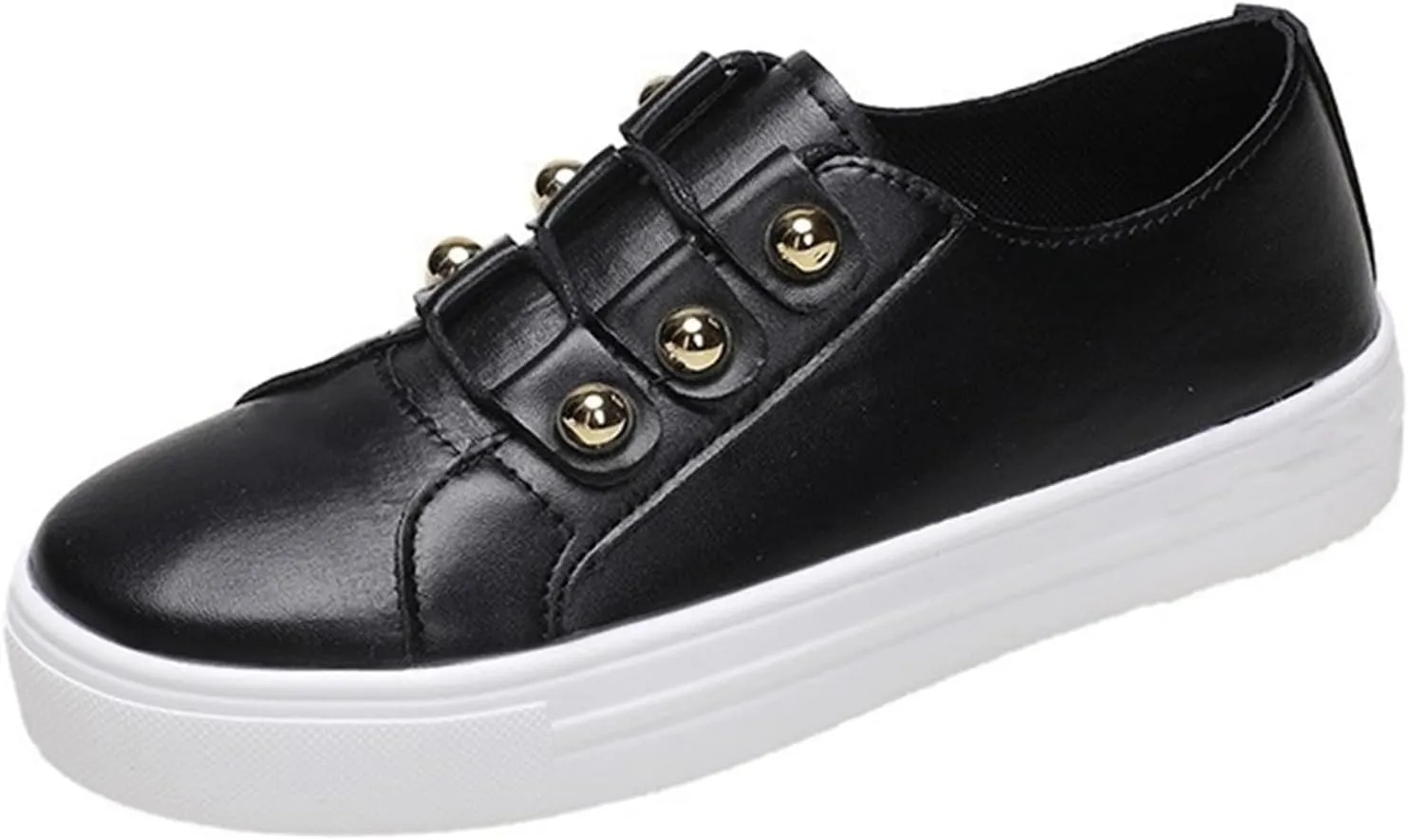 Lausiuoe Shoes For Women Dressy Casual Platform Leather Sneakers Slip On Loafers Fashion Comfortable Flat Walking Shoes
