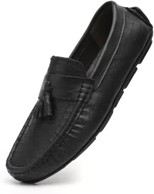 Mens Loafers Round Toe Leather Stone Pattern Driving Loafers Lightweight Anti-Slip Comfortable Wedding Slip-ons