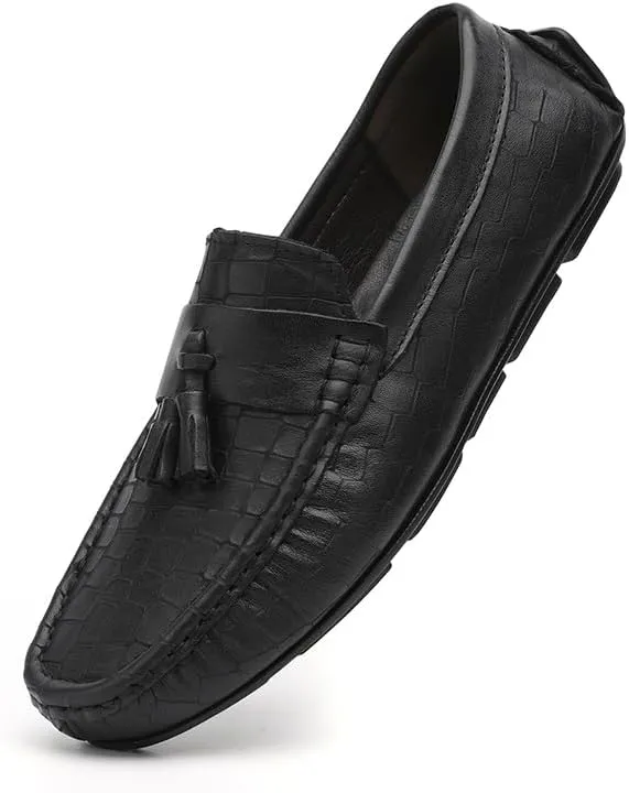 Mens Loafers Round Toe Leather Stone Pattern Driving Loafers Lightweight Anti-Slip Comfortable Wedding Slip-ons