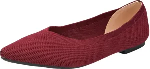 SUNROLAN Casual Ballet Flats for Women Comfortable Knitted Texture Slip on Dress Shoes Pointed-Toe Washable Ballerina Flats 088