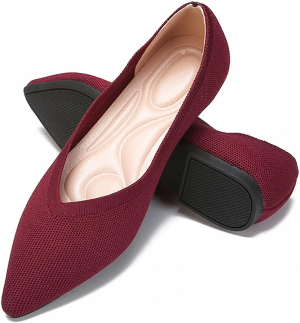 SUNROLAN Casual Ballet Flats for Women Comfortable Knitted Texture Slip on Dress Shoes Pointed-Toe Washable Ballerina Flats 088
