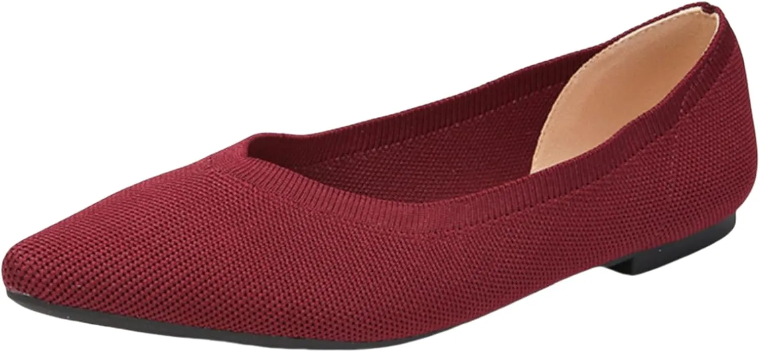 SUNROLAN Casual Ballet Flats for Women Comfortable Knitted Texture Slip on Dress Shoes Pointed-Toe Washable Ballerina Flats 088